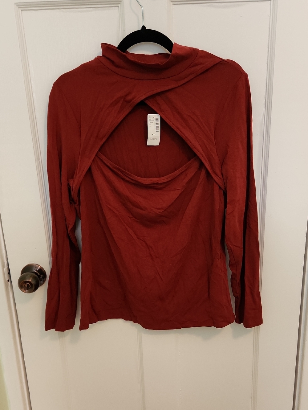 Women's Long Sleeve Rust Red Peekaboo Top